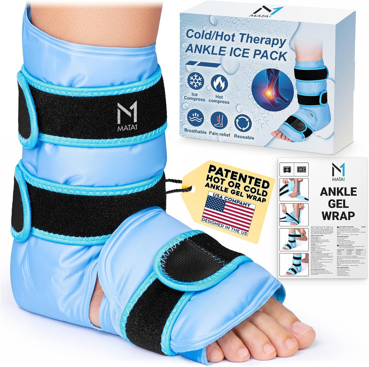 Ankle Ice Pack Wrap for Foot Pain Relief and Feet Injuries - by Mata1