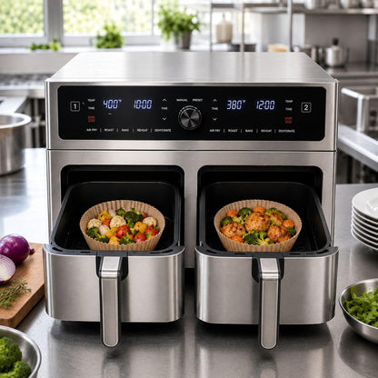 Restaurantware-Pastry Tek 8.1 x 5.5 x 1.8 Inch Air Fryer Liners, 100 Rectangle Air Fryer Baskets - No-Stick Silicone Coating, Unbleached, Food-Grade Paper Liners, For Steamer, Microwave, Oven