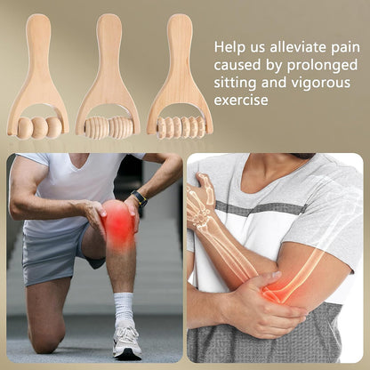 Abeillo 3Pcs Wooden Hand Massage Roller, Muscle Roller Stick, Manual Wood Therapy Massage Tools Massager Roller, for Relaxes Thigh, Leg, Hands Full Body Muscle Men Women