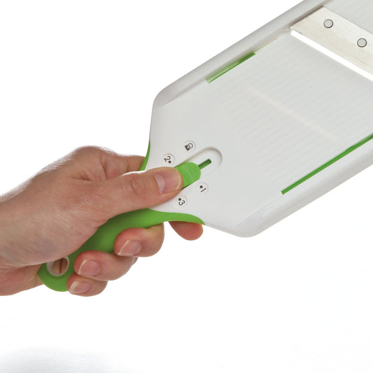 PrepSolutions Adjust-A-Slice Mandoline Slicer, Green – Adjustable Thickness, Perfect for Vegetables, Fruits, and More | Perfect for Vegetables, Fruits, and More, Includes Hand Guard and Non-Slip Base, Compact Space-Saving Design For Easy Storage