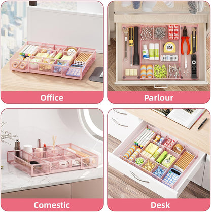 Marbrasse Expandable Desk Drawer Organizer, Mesh Drawer Organizer Tray with 10 Adjustable Compartments, Desk Organizers and Accessories, 5 Dividers Drawer for Office Supplies, Makeup & Vanity (Black)