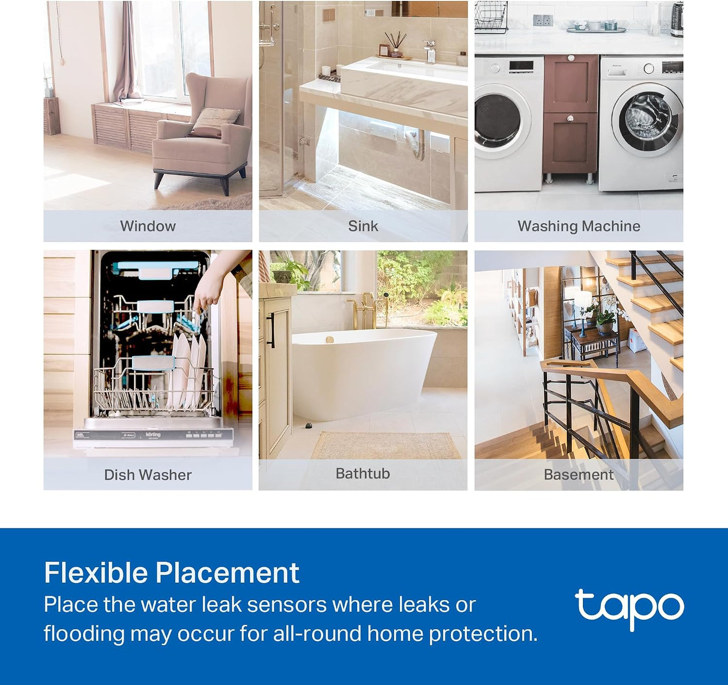 Tapo Smart Water Leak Detector, Requires Tapo Hub, T300 | Water Leak Sensor Wi-Fi with Rapid Dripping Detection, 90dB Adjustable Alarm, App Alerts, Works with Alexa and Google Home