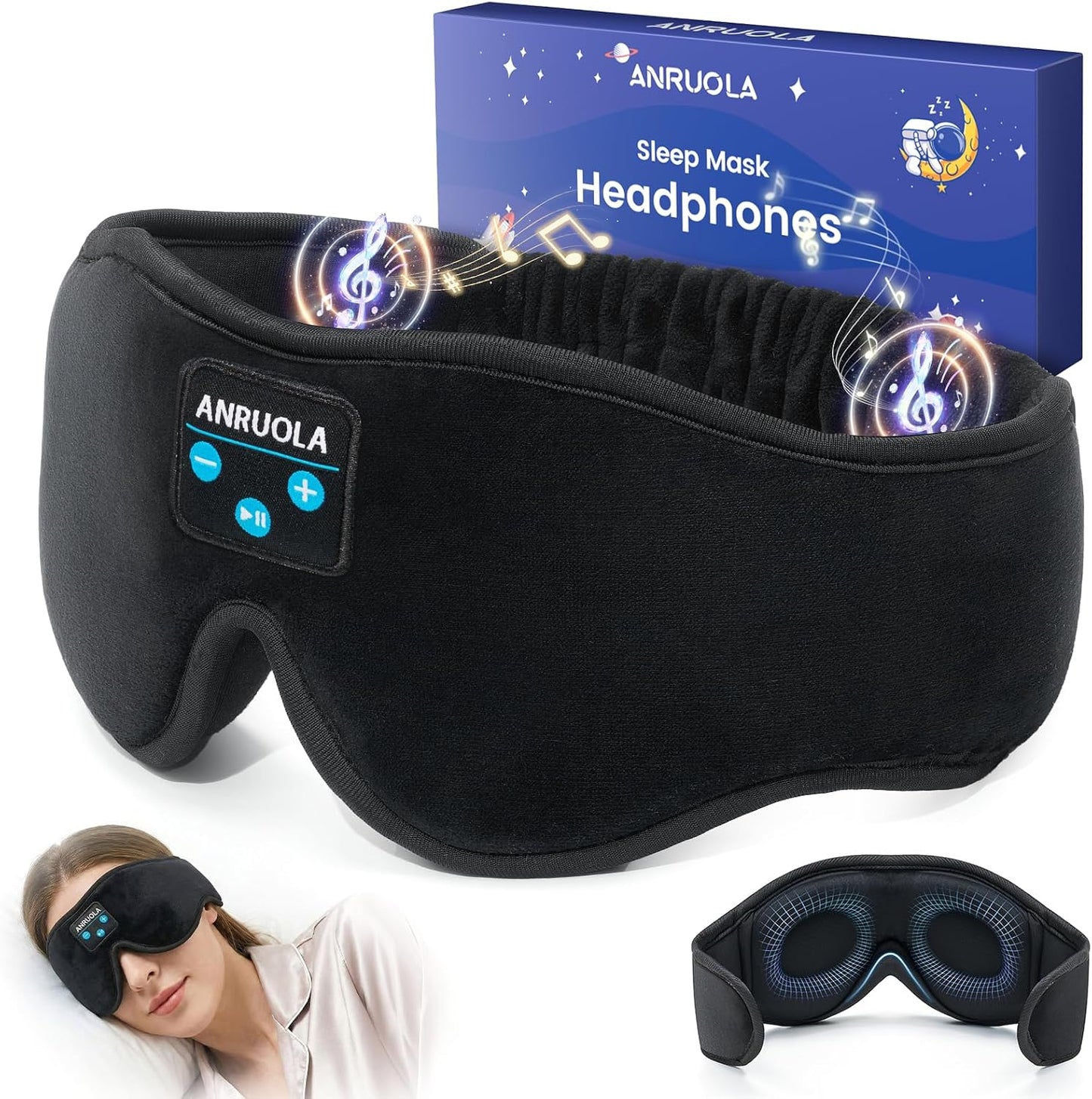 3D Sleep Mask with Bluetooth Headphones, Wireless Sleep Headphones for Side Sleepers, Noise Cancelling Eye Mask for Nap, Soft Sleeping Mask for Women Men, Blackout Sleep Mask with Built-in Speakers