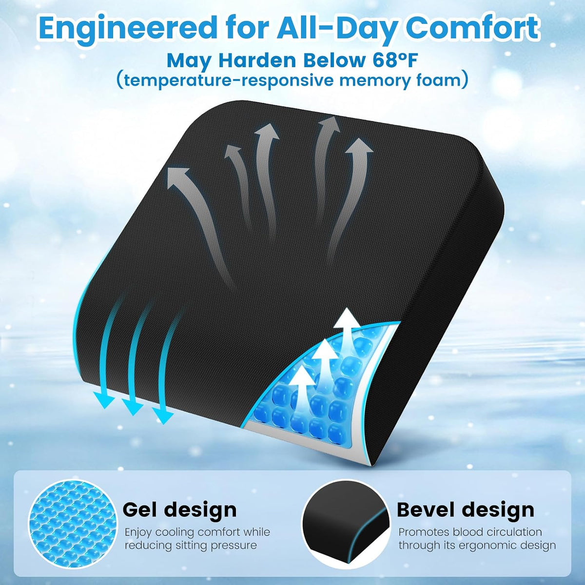 Wheelchair Seat Cushion Cooling Gel Memory Foam Chair Cushion