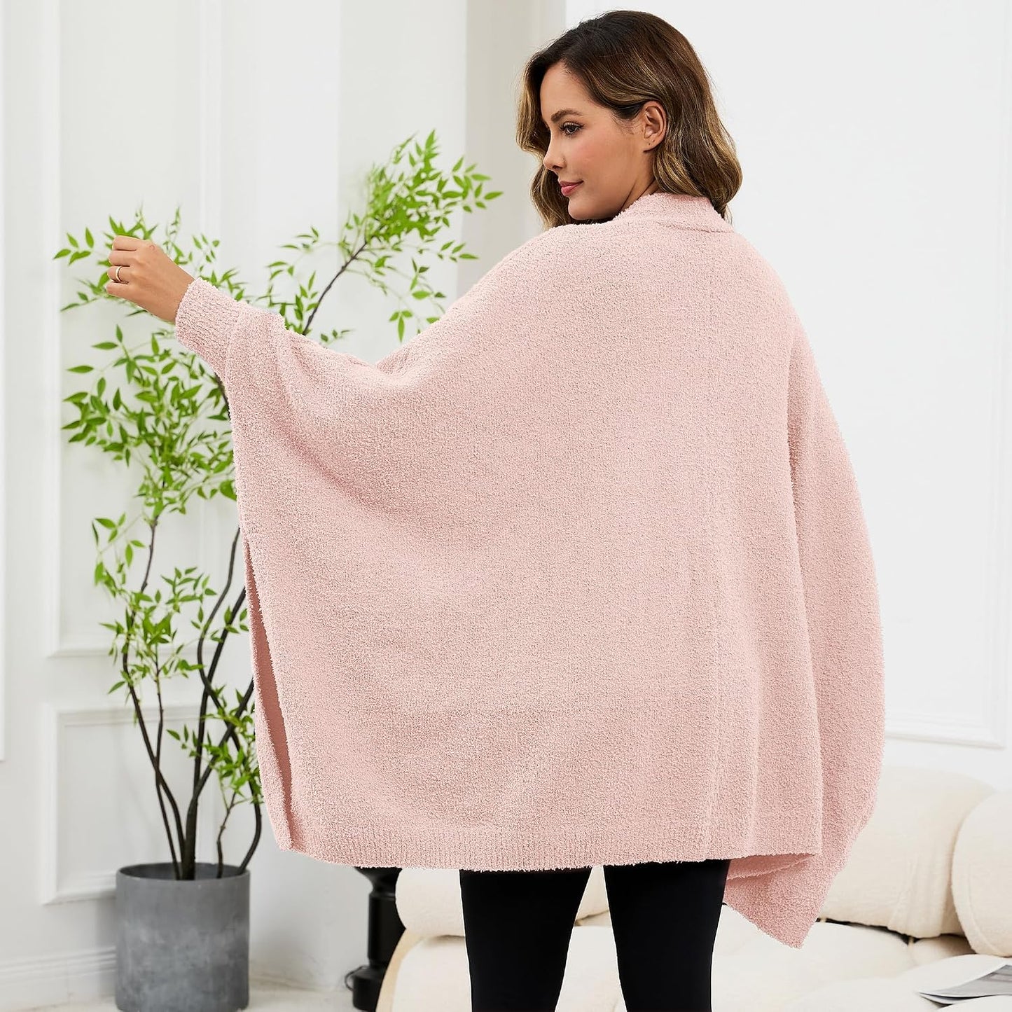 Wearable Blanket Sherpa Poncho Unique Office Work Warm Cozy Shawl TV Throw Blankets, Plush Cape Wrap for Adults