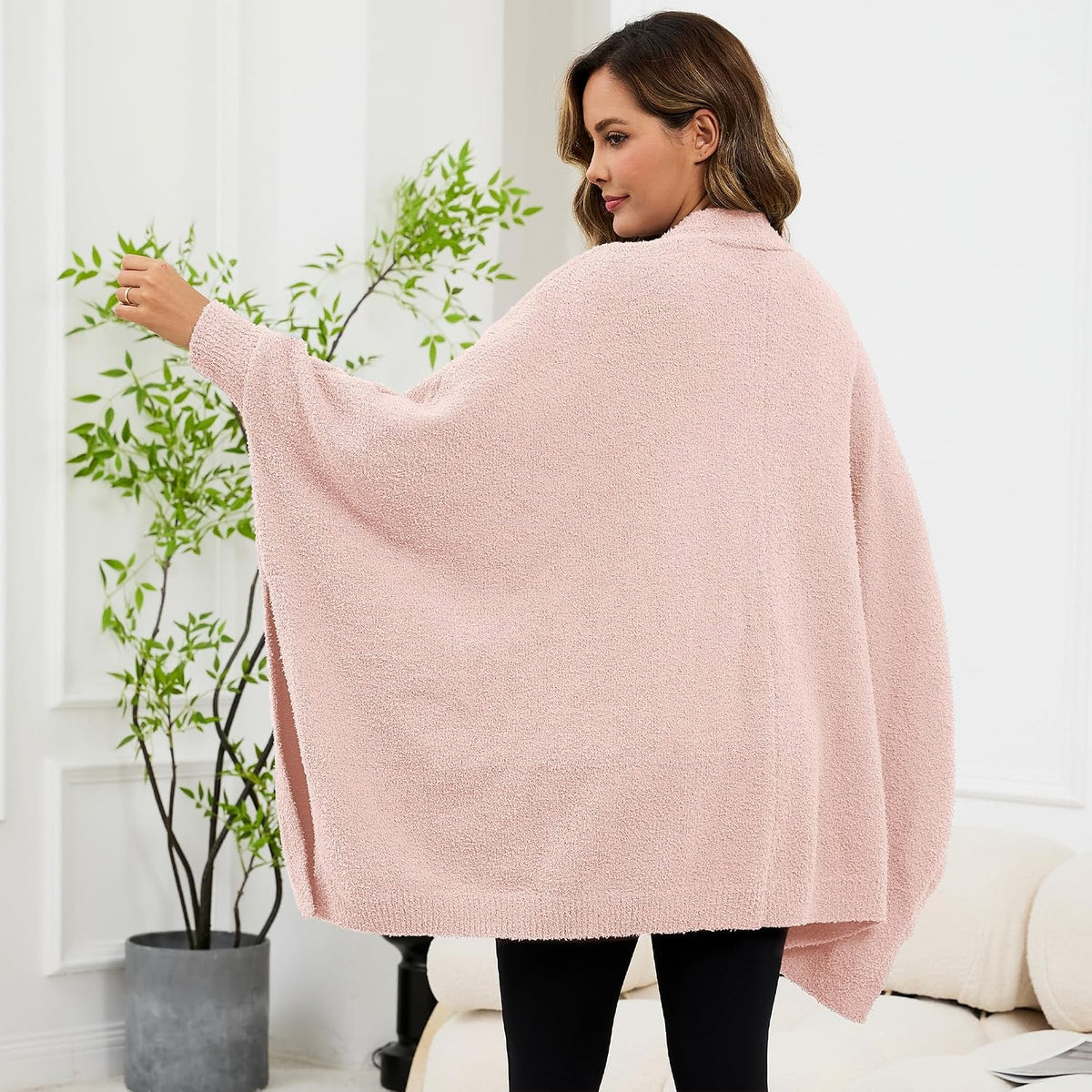 Wearable Blanket Sherpa Poncho Unique Office Work Warm Cozy Shawl TV Throw Blankets, Plush Cape Wrap for Adults