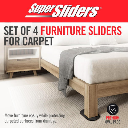 Super Sliders 5-3/4" x 9-1/2" XL Oval Reusable Furniture Sliders for Carpet, Anti-Slip Protective Furniture Moving Pads for Beds, Sofas, Dressers, Set of 4, Brown