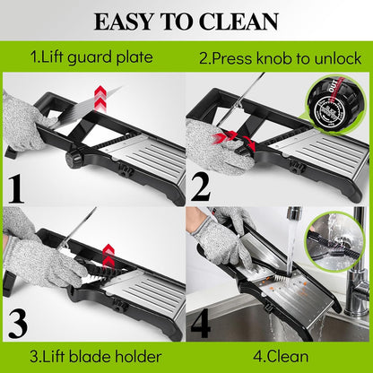 MASTERTOP Mandoline Slicer, 5 in 1 Mandoline Food Slicer, Dishwasher Safe | Stainless Steel Mandoline Slicer, Adjustable Vegetable Slicer for Fruit, Cheese, Send Cut Proof Gloves & Cleaning Brush