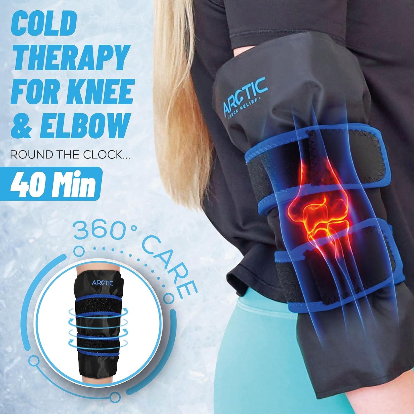 Two Pack - Knee and Elbow Ice Pack Wrap | Reusable Gel Ice Pack, Arm Ice Sleeve, Knee Pain Relief
