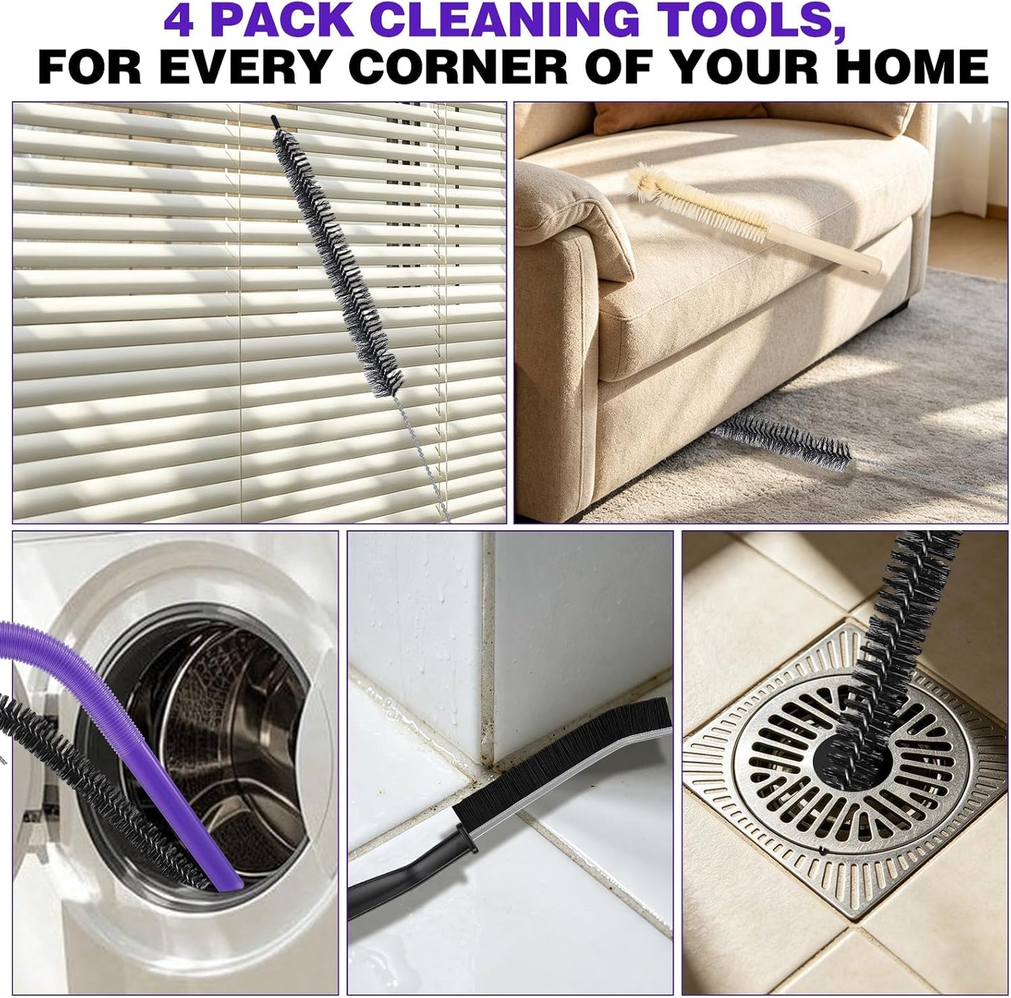 Lovepea Dryer Vent Cleaner Kit for Dyson V15 V12 V11 V10 V9 V8 V7, Hose Attachment Flexible Crevice Drum Lint Brush Trap Cleaning Tool Kit, 4 Piece