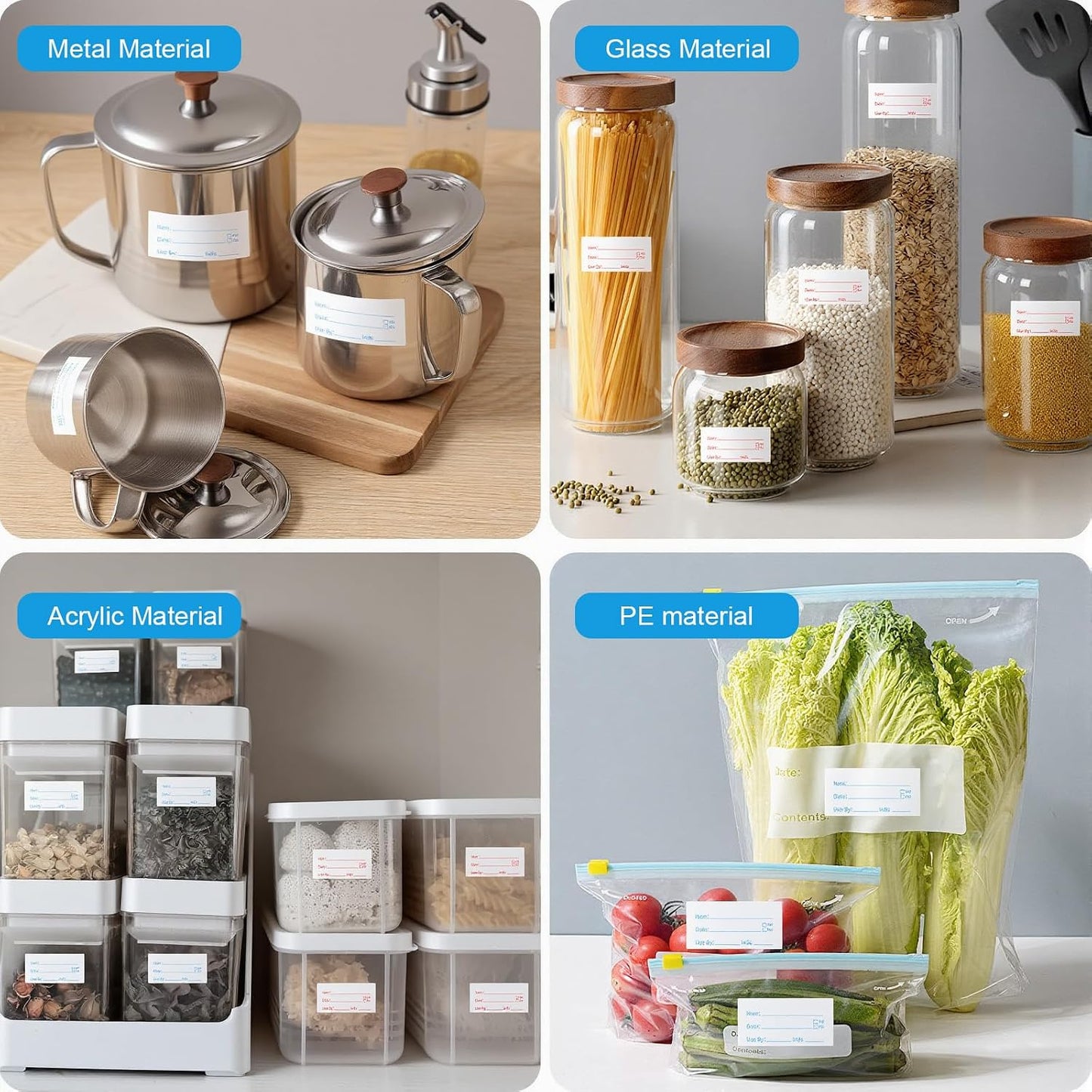 2 Rolls 1000 Pieces Freezer Labels, Write-On Waterproof & Oil-Proof,Removable Food Labels & Write-On Tape for Food Containers Perfect for Food Labeling and Storage Organization