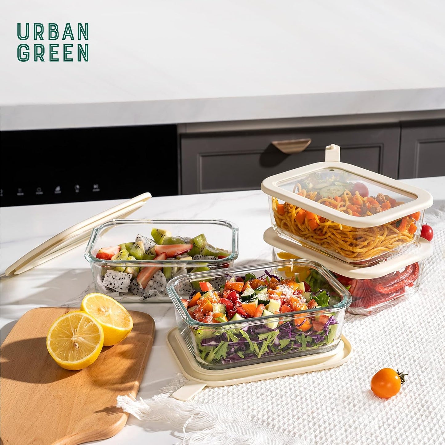 Glass Food Storage Containers with Glass Lids, Microwave Safe Food Container Set, Aitight Meal Prep Container Set, BPA Free, 2 extra Colanders, LeakProof, 2 Pack of 60oz
