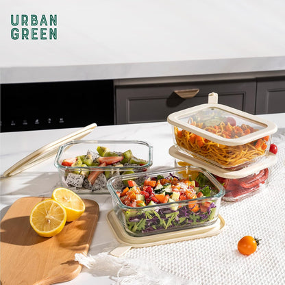 Glass Food Storage Containers with Glass Lids, Microwave Safe Food Container Set, Aitight Meal Prep Container Set, BPA Free, 2 extra Colanders, LeakProof, 2 Pack of 60oz