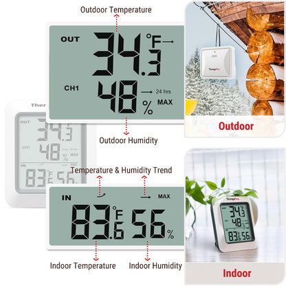 TempPro TempAir 500 FT Indoor Outdoor Thermometer Wireless with Sensor | Large LCD Display, No Hub or App Required, Outside Thermometer & Cold-Resistant Sensor for Patio (Previously ThermoPro)