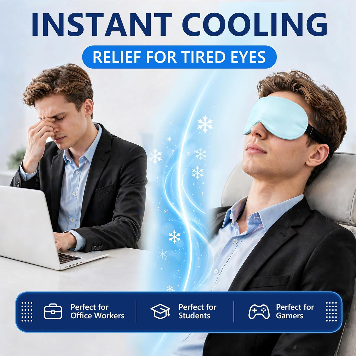 2 Pack Cooling Eye Mask for Puffy Eyes, Migraine Relief, Black & Black