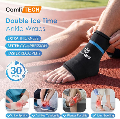 ComfiTECH Dual-Gel Ankle Foot Ice Pack Wrap with 30-Min Cooling, Small