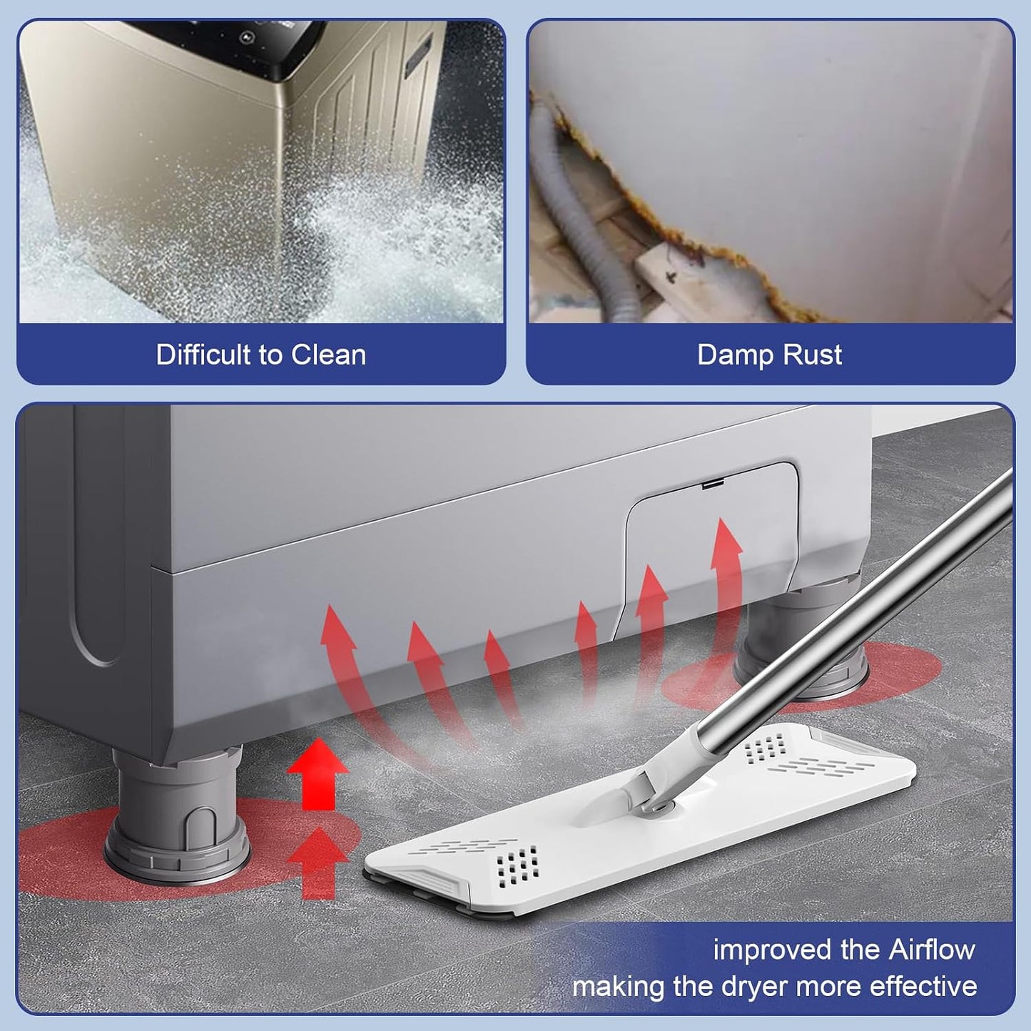 4Pcs Anti Vibration Pads for Washing Machine, Reduce Washer Dryer Moving | Washer and Dryer Pedestals,Prevents Noise Vibration Transfer, Antivibration Stabilizer Support Feet (Increase1.8in)