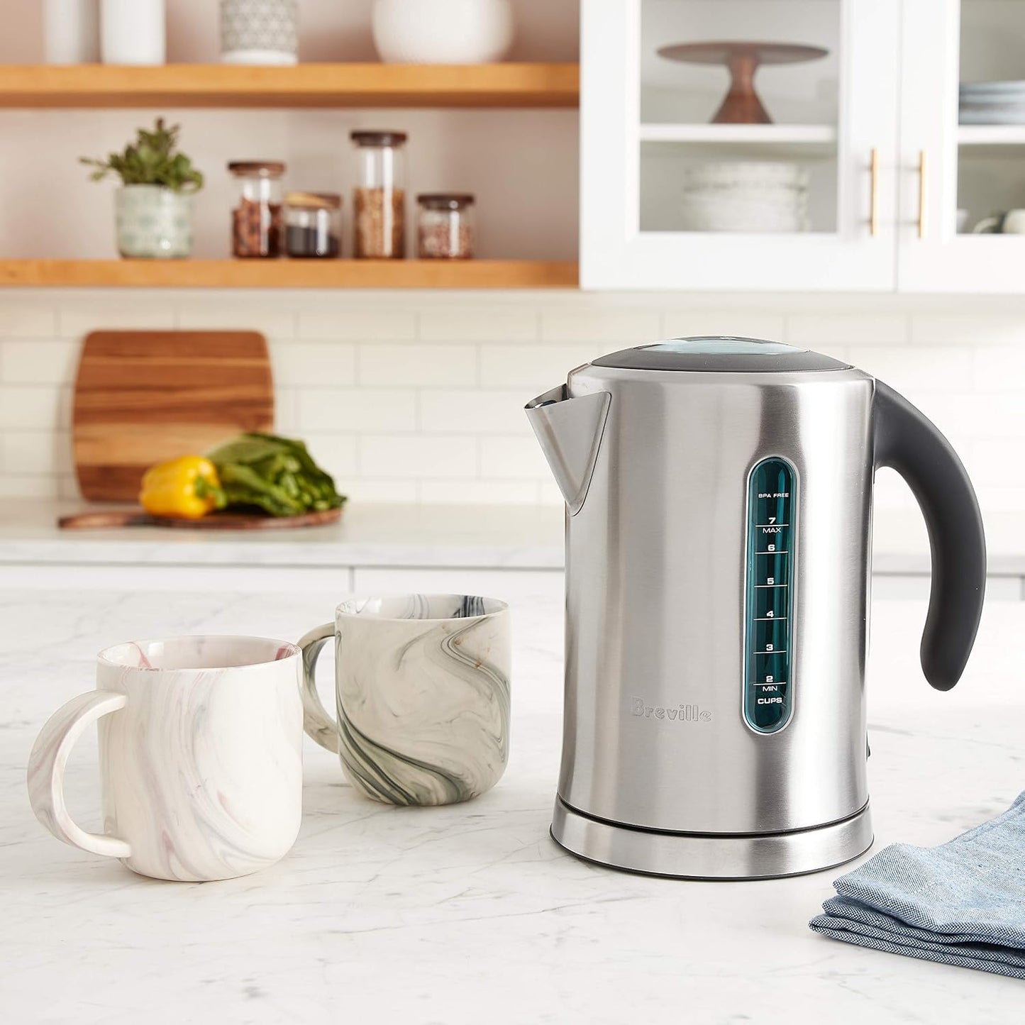 Breville BKE700BSS Soft Top Pure Hot Water Kettle, Brushed Stainless Steel | Quickly heat water for tea, coffee and instant meals with electric kettle featuring a soft-opening lid | 7 cup capacity