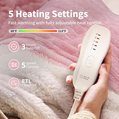 Texciting Heated Blanket 50X60,Soft Electric Blanket,ETL Certified,Grey | Heating Levels,Auto-Off Function,Heated Throw Blanket for Bed,Machine Washable,Gifts for Woman