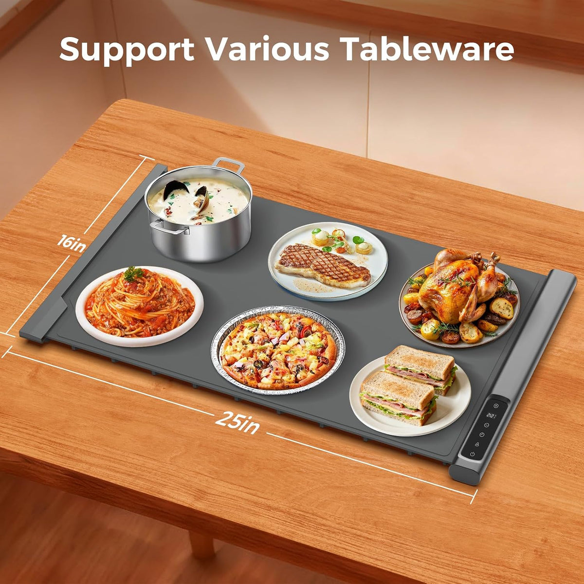 3-in-1 Expandable Warming Mat for Food, 7 Temp & 6H Timer, 54" x 16", Gray
