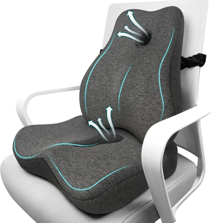 Lumbar Support Pillow & Seat Cushion for Office Chair, Memory Foam Office Chair Cushion for Tailbone Pain Relief and Lower Back Support, Ergonomic Desk Chair Cushion for Gaming,Wheelchair,Home