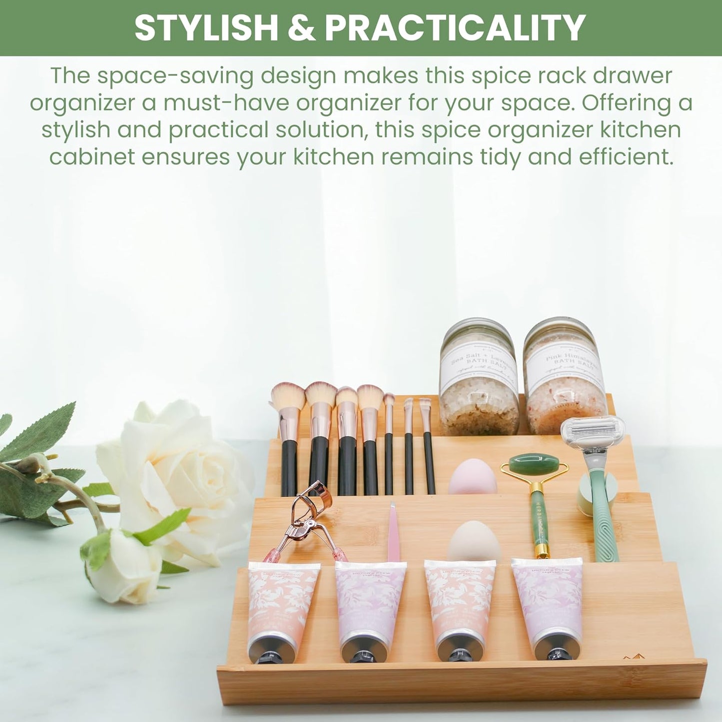 Sweet Living 4 tier spice rack drawer organizer for Kitchen Cabinets | Wooden spice drawer organizer, Space-Saving kitchen drawer organizer for Neat In-Drawer Spice Storage