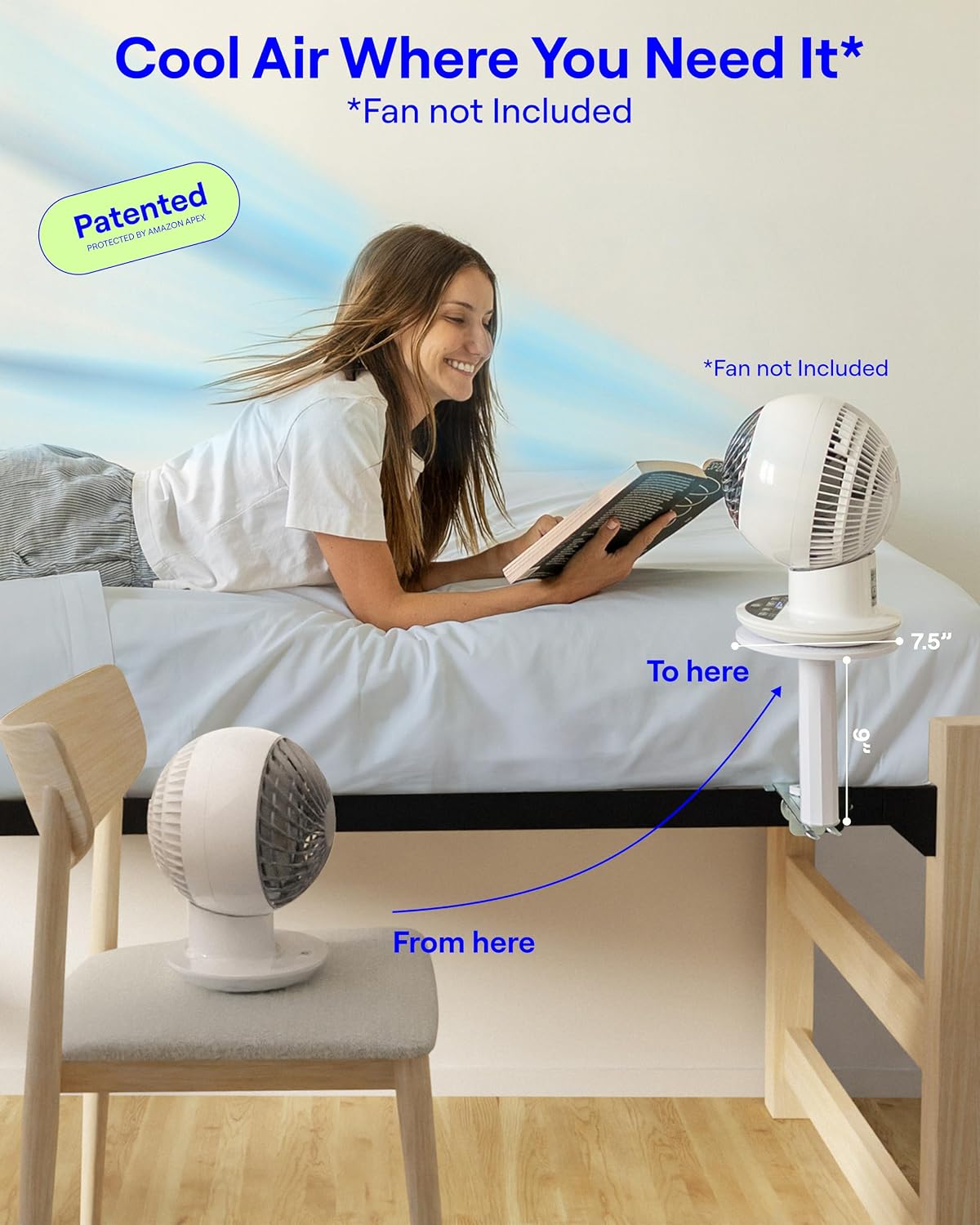 Smallish FanShelfie Adjustable Fan Holder for Dorm Room - White