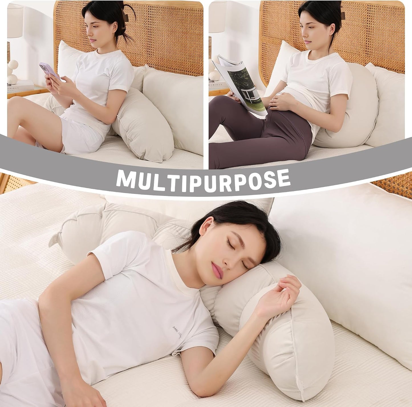 Peallow(Pat. Pend) – Long Round Body Pillow for Adults, Bolster Pillow for Sleeping, Soft and Supportive Pillow for Sleeping & Lumbar Support (Green-White, 29.5")