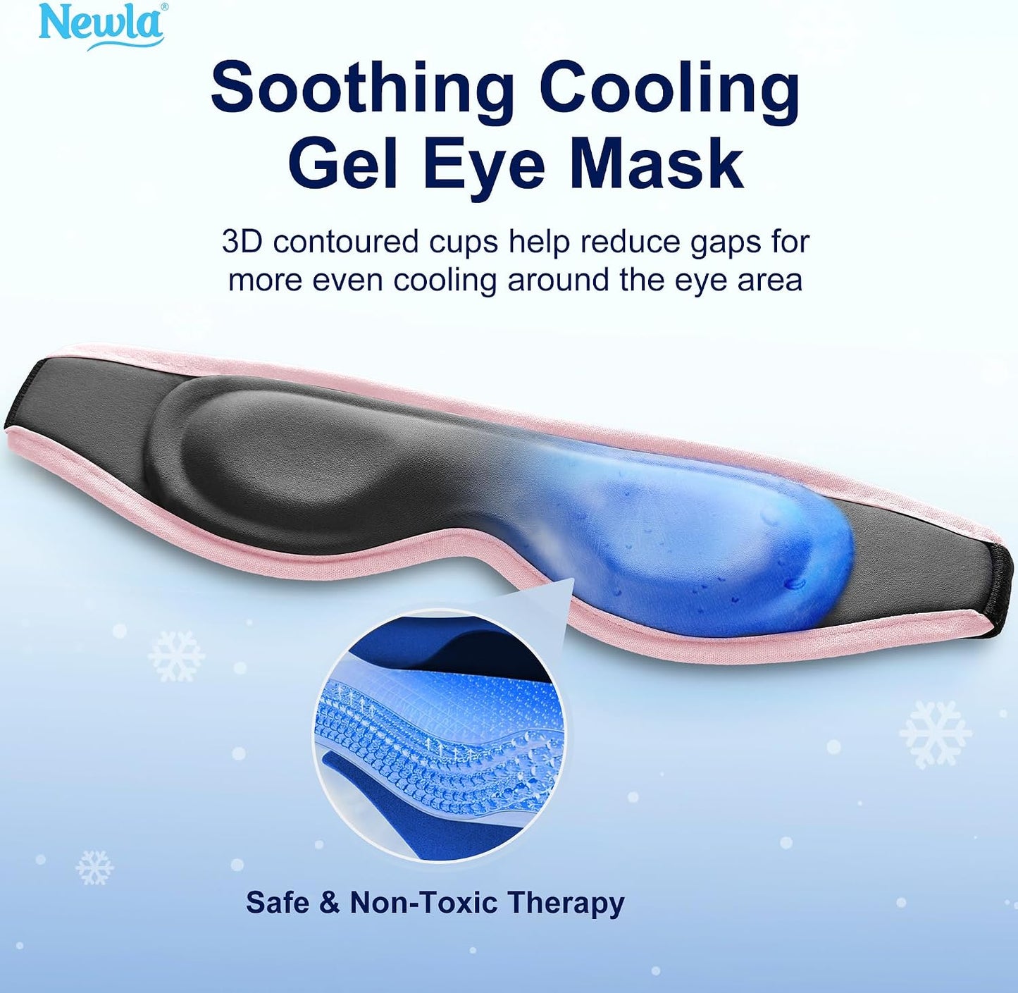Cooling Gel Eye Mask for Puffy Eyes, Contoured Cold Compress for Eyes, Reusable Cold Eye Mask for Puffiness, Migraine & Tired Eyes, Post Surgery, Ice Gel Pack for Eye Care, Adjustable Strap (Blue)