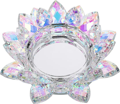 OwnMy Crystal Lotus Flower Candle Holder for Pillar Candles up to 3 Inch | Clear Lotus Flower Pillar Candle Holder Tea Light Holder, Glass Lotus Petal Votive Candle Stand for Wedding Party Home Decors