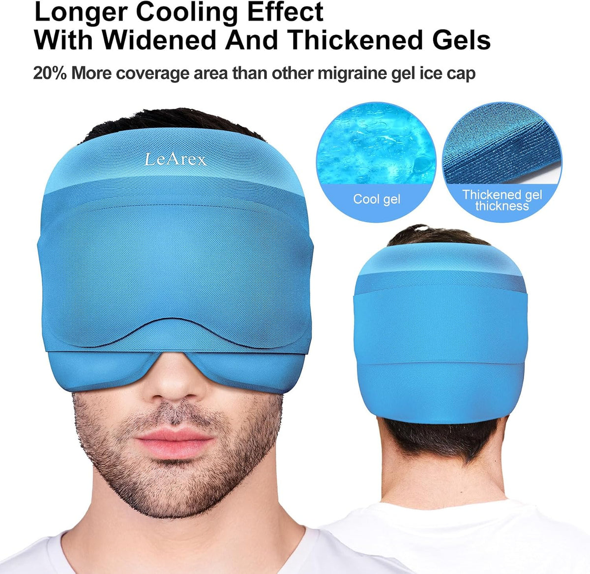 2 in 1 Migraine Relief Cap with Gel Eye Mask, Headache Relief Cap Ice Head Wrap Hot and Cold Therapy Hat Gift for Women for Headache Puffy Eyes Sinus and Tension Stress Relief (Light Purple)