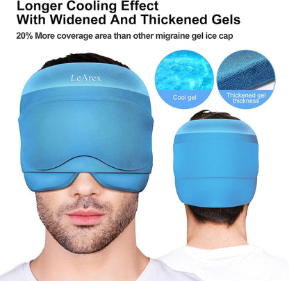 2 in 1 Migraine Relief Cap with Gel Eye Mask, Headache Relief Cap Ice Head Wrap Hot and Cold Therapy Hat Gift for Women for Headache Puffy Eyes Sinus and Tension Stress Relief (Light Purple)