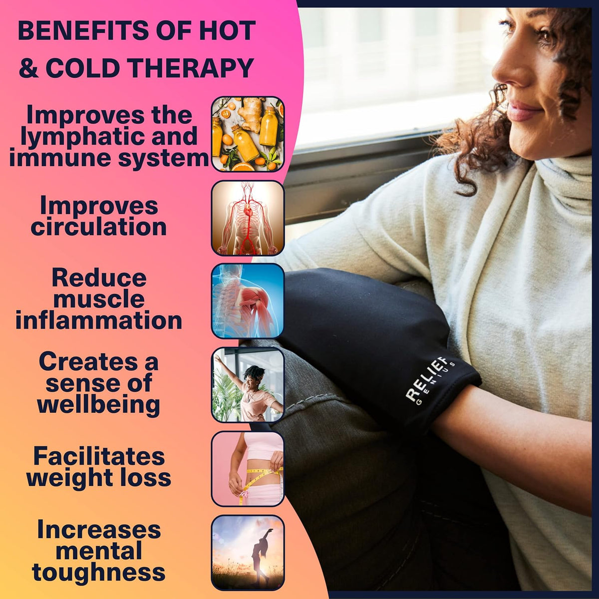Relief Genius Cold Therapy Socks with Reusable Gel ice Packs - Achieve Relief from Sprains, Muscle Pain, Bruises, Swelling, Edema, Chemotherapy, Arthritis, Post Partum Foot (Black, Large)