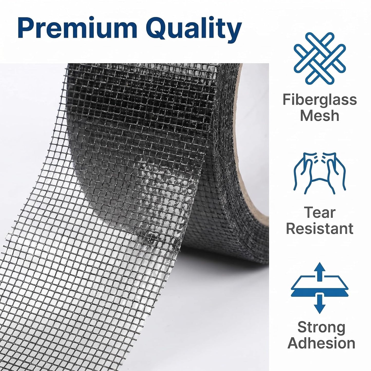 Window Screen Repair Tape, Qtopun Black Strong Adhesive Fiberglass Pet Mesh Window Screen Patch, Waterproof Screen Door Repair Kit for Tears Holes, Easy No-Tool Fix for Indoor Outdoor Mesh, 2 x 197 IN