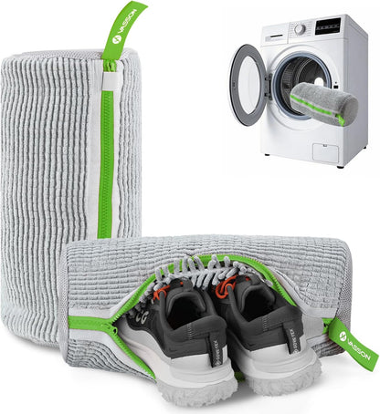 VASSON Shoe Washing Machine Bag, 2 Pack XL Laundry Bags for Sneakers | Heavy-duty thick material for noise reduction. Fits large shoes up to Size 13 - Cool Grey/Blue