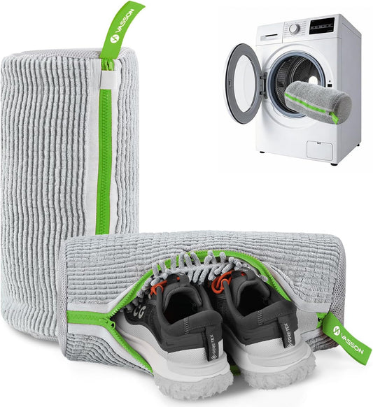 VASSON Shoe Washing Machine Bag, 2 Pack XL Laundry Bags for Sneakers | Heavy-duty thick material for noise reduction. Fits large shoes up to Size 13 - Cool Grey/Blue