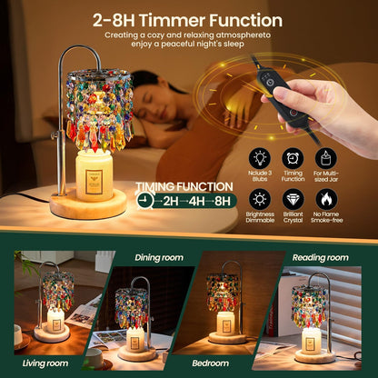 Candle Warmer Lamp with Timer Dimmer，2H/4H/8H Timer , Lamp Candle Warmer with Marble Base for Adjustable Height, Crystal Wax Melt Warmer for Jar Candles, House Warming Decor Gifts Mothers Day Gifts