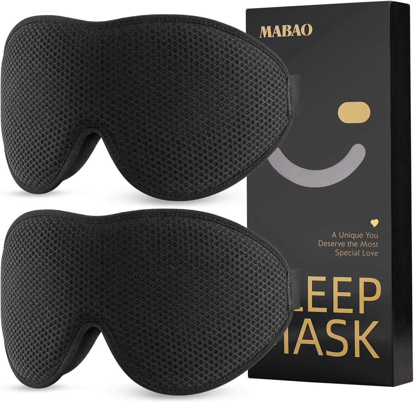 MABAO Sleep Mask for Side Sleeper, Eye Mask for Sleeping Women Men, Black | 3D Contoured Cup No Eye Pressure, 100% Light Blocking Sleeping Mask with Adjustable Strap Night Blindfold Flight, Travel, Nap