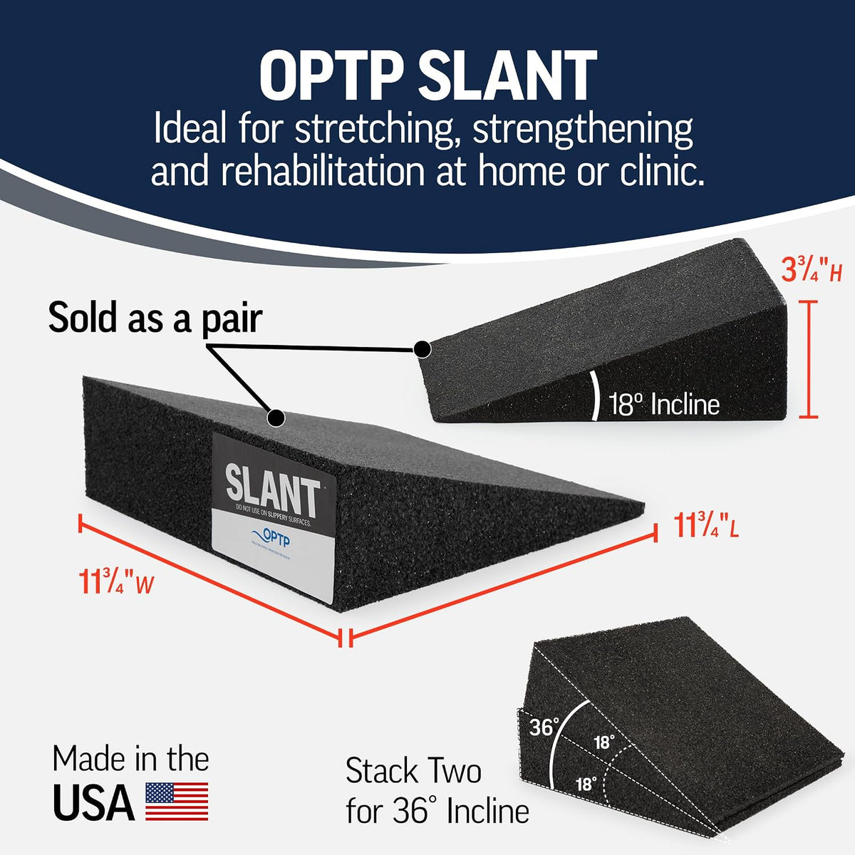 OPTP Slant (Pair) – Foam Wedge Set, Lightweight, 18 Degree Incline, Black