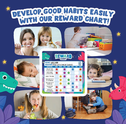 Magnetic Chore Chart for Kids – Dinosaur Reward Chart for Kids Behavior at Home & Classroom, Reusable Dry Erase Sticker Chart, Toddler Morning Routine Responsibility Board