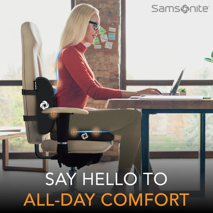 Samsonite Lumbar Support Pillow for Office Chair, Lower Back Support for Car, Back Pillow Desk Chair Cushion with Memory Foam, Improved Posture Backrest