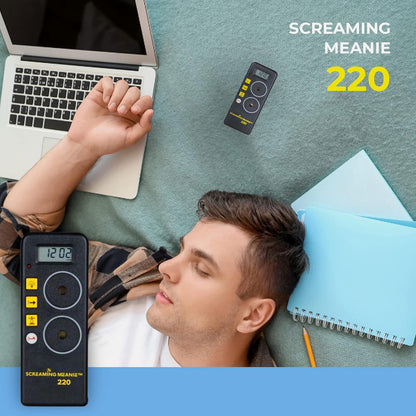 Screaming Meanie 220 Alarm Clock & Time for Deep Sleepers, Black | Extremely Loud Multi-Purpose Clock with three adjustable alarm volume levels (70, 90, and 120 dB), includes 9V battery.