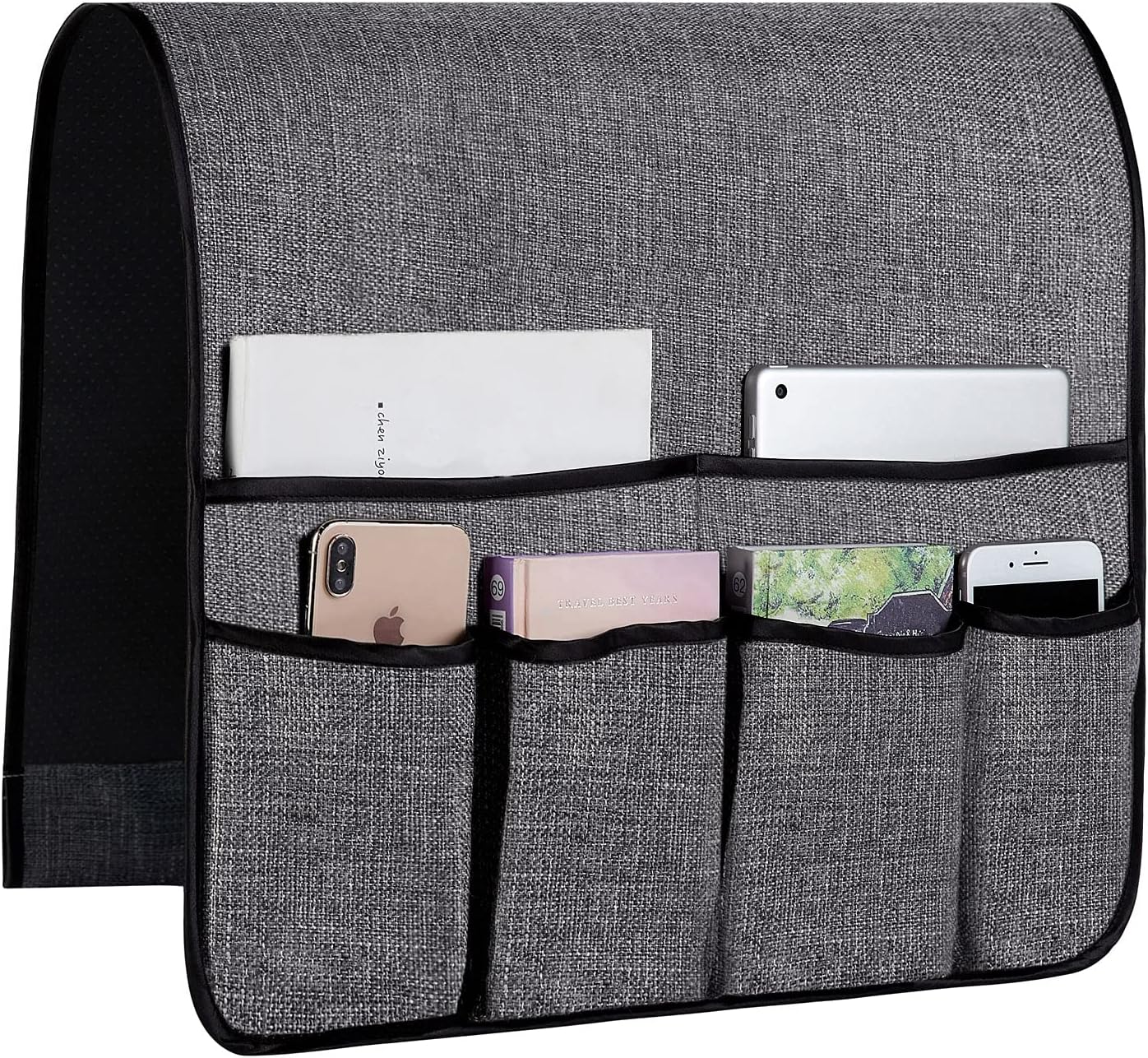 Sofa Armrest Organizer Non-Slip Arm Chair Hanging Caddy Remote Control Holder for Magazine, Phone, Books, Glasses(Black,13in)
