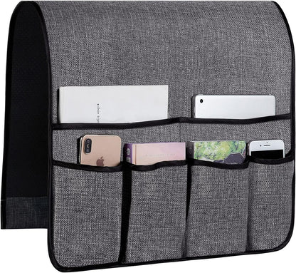 Sofa Armrest Organizer Non-Slip Arm Chair Hanging Caddy Remote Control Holder for Magazine, Phone, Books, Glasses(Black,13in)