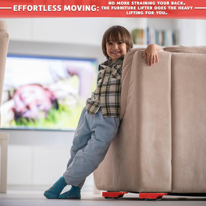 Furniture Lifter Tool with Sliders, Fridge Mover Set Up to 220 Lbs | Sofas, Tables, and Dressers Glide Easily with 360° Wheels | Non-Scratch Sliders Protect Hardwood Floors