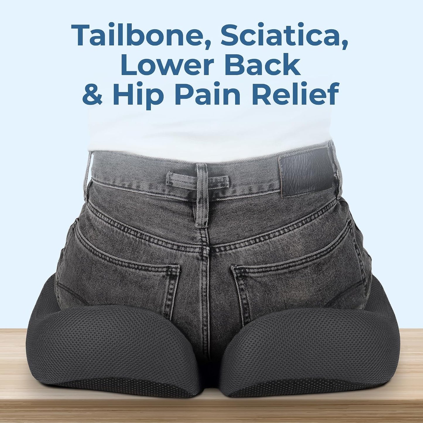 5 STARS UNITED Seat Cushion - Memory Foam Chair Cushion for Tailbone Pain Relief - Ergonomic Support for Coccyx, Sciatica & Butt - Office, Desk & Gaming Chair, Car Seat, Wheelchair, Airplane, Black