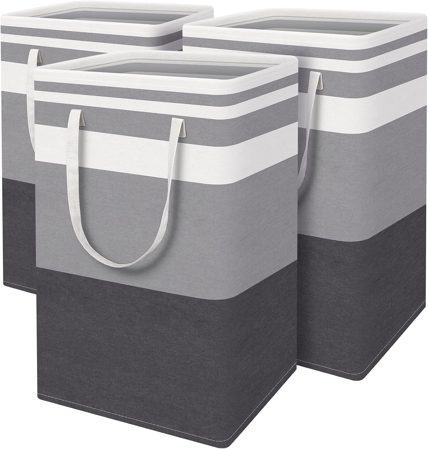 BlissTotes 3-Pack Laundry Basket, Collapsible Laundry Hamper, Grey, 75L | Laundry Clothes Hamper, Hampers for Bedroom, Freestanding Hamper with Handles, Clothes Laundry Basket