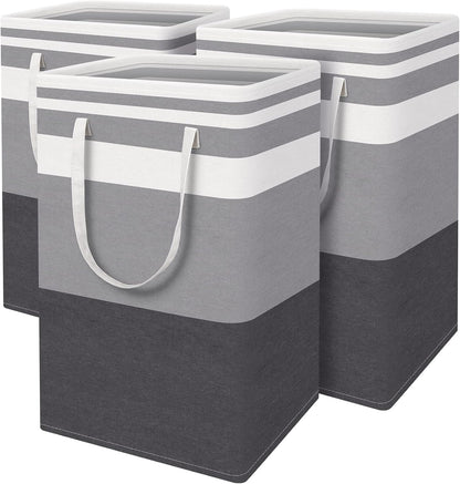 BlissTotes 3-Pack Laundry Basket, Collapsible Laundry Hamper, Grey, 75L | Laundry Clothes Hamper, Hampers for Bedroom, Freestanding Hamper with Handles, Clothes Laundry Basket