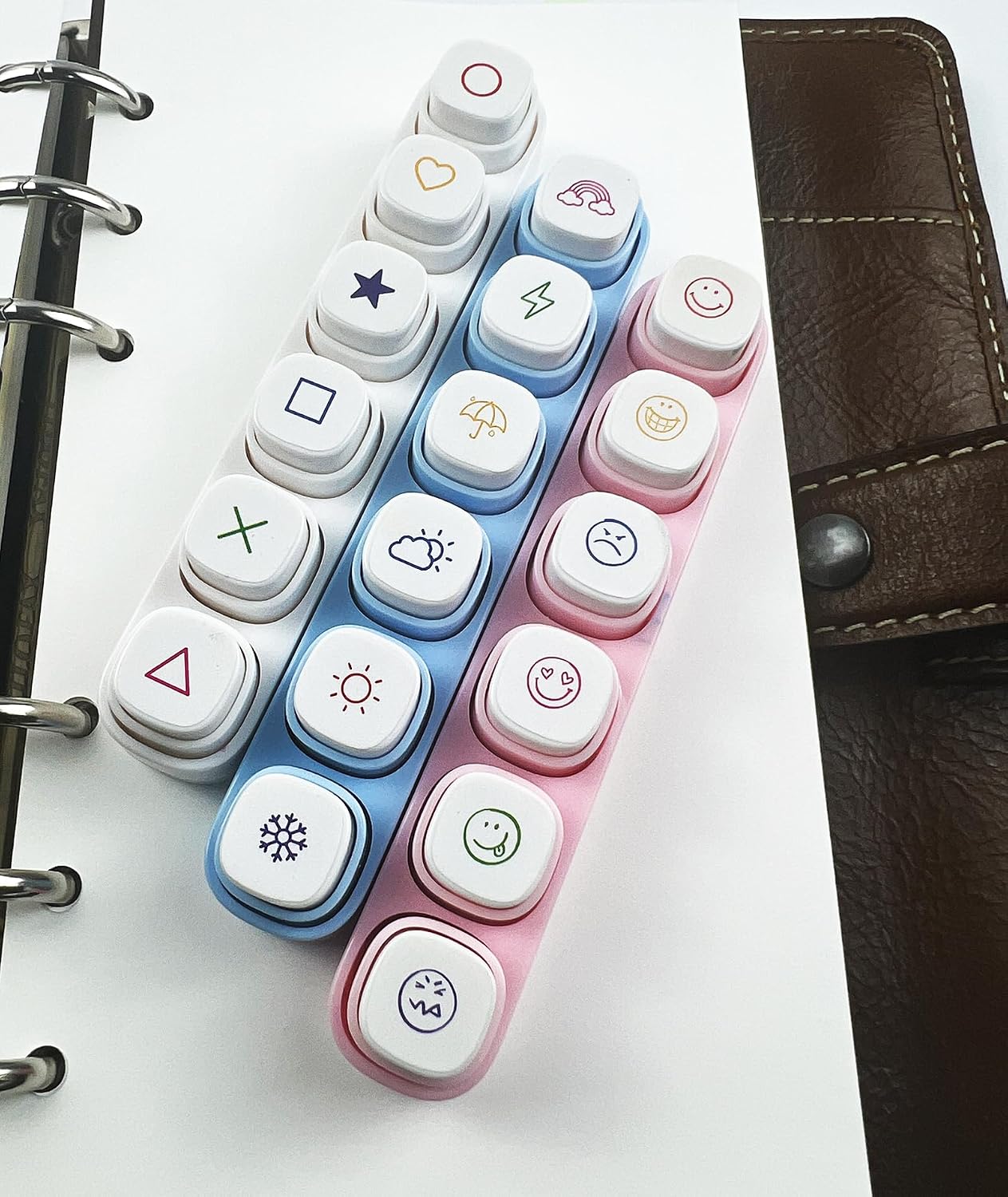 6-in-1 Pre Self-Inking Planner Stamp Set - Portable Emoticon Weather Themes Stamps with Storage Case for Bullet Journal, Scrapbooking, Travel, Daily Planning -100mm x 15mm (Quick-Dry Ink, 2pcs)