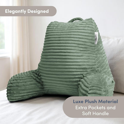 Nestl Reading Pillow with Shredded Memory Foam, Luxe Cut Plush Back Pillow for Sitting Up in Bed, Back and Arms Adjustable Support for Adult & Teens, Backrest Pillows with Washable Cover Dark Grey